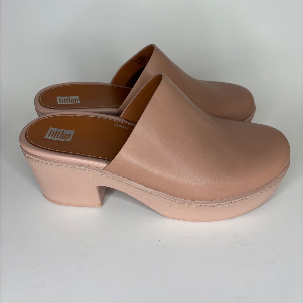 FitFlop CushX Chunky-Heel Mules – platform Beige Size US 9 EU 41 Comfort Clog